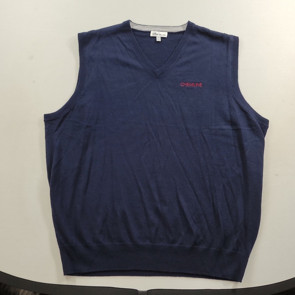 Peter Millar Golf Sweater Vest Mens 2XL Navy Blue Merino‎ Wool Silk Co. Logo - Picture 2 of 9